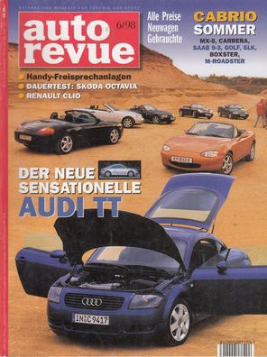 auto revue 6 / 1998, Audi TT, Skodia, Renault, MX 5, Carrera, Saab, Golf, SLK, BMW,