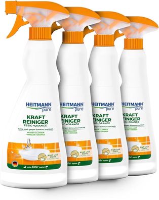 Heitmann pure Kraftreiniger Essig + Orange: Reiniger-Spray gegen Schmutz 4x500ml