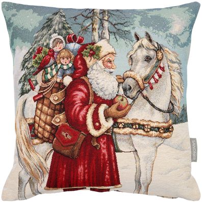 Kissenbezug Weihnachten 45x45 Sandner Weihnachtsmann Pferd Kissen Gobelin