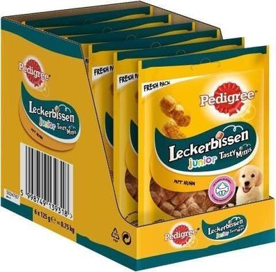 Pedigree Leckerbissen Junior – Kleine Hundesnacks für Welpen mit Huhn (6 x 125g)