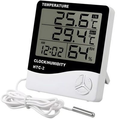 Thermometer Hygrometer mit Sensor und Uhr Innen Aussen Digital Temperatur Retoo