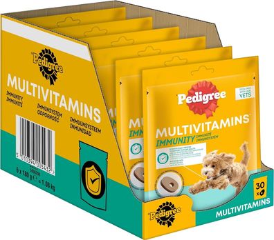 Pedigree Hundesnacks Multivitamins Immunsystem 30 weiche Hundeleckerlis (6x180g)