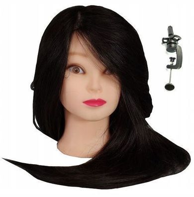 Jessica Trainingskopf Naturhaar 65cm schwarz Friseurkopf, Übungskopf + Griff