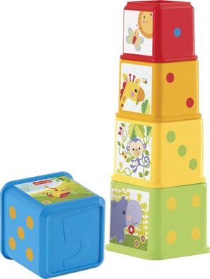 FISHER-PRICE Stapelblöcke, Spielzeug - 5 Wérfel mit Strukturen, Figuren, Zahlen