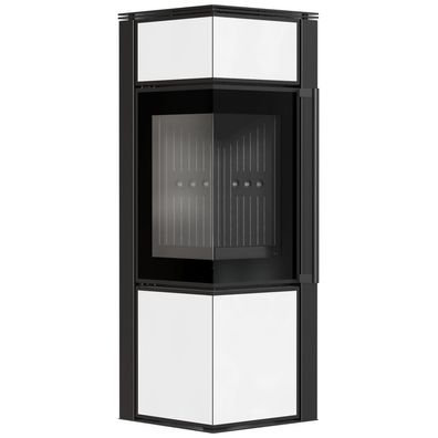 Kaminofen aus Stahl KRATKI TORA/S 8 kW Ø 150 Weißes Glaspaneel schwarz Verkleidung