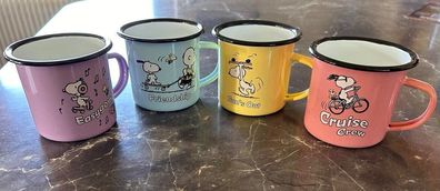 Emaille Becher Tasse Peanuts -Snoopy - gelb blau lila pink 380 ML