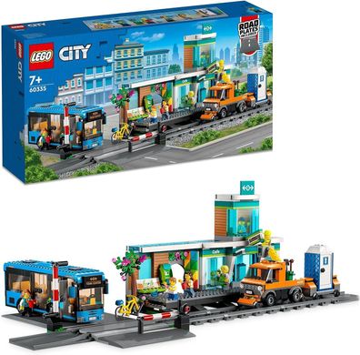 LEGO City Bahnhof, Spielzeug mit Schienen-LKW, Straßenplatte, Schienensegmenten