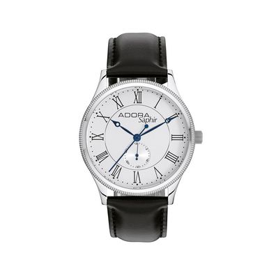 Adora Saphir Herrenuhr Ø42mm Lederband Edelstahlgehäuse silberfarben