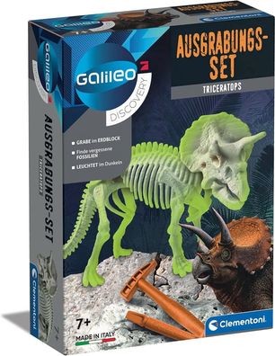 Clementoni 59273 Galileo Discovery, Ausgrabungs-Set Triceratops Spielzeug Kinder