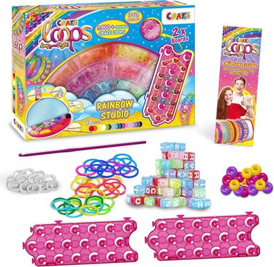 CRAZE LOOPS Rainbow Studio | Loom Bänder XXL Set mit 1300+ Gummibänder, Kinder