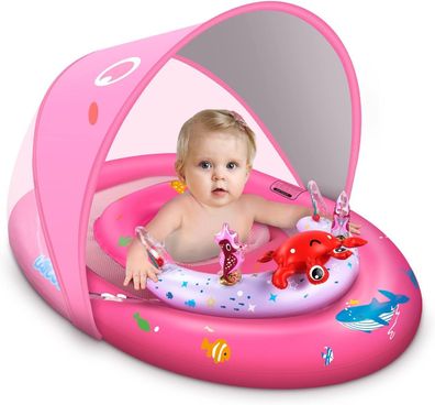 LAYCOL Schwimmring Baby mit UPF50+ Sonnenschutzdach & Spielzeug, Schwimmhilfe