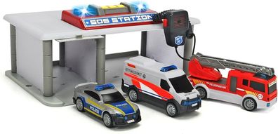 Dickie Toys Rettungsstation mit Polizeiauto, Feuerwehrauto & Krankenwagen Kinder