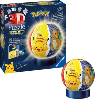 Ravensburger 3D Puzzle 11547 - Nachtlicht Puzzle-Ball Pokémon - 72 Teile, Kinder