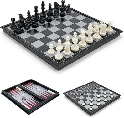 Gibot Schachspiel Magnetisch, 3-in-1 Schach-Spiel Hochwertig, Einklappbar