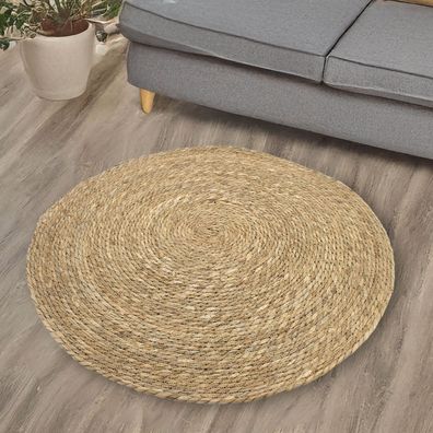 Seegras Natur Teppich rund niedrigflor - 80 cm - Fuß Boden Bad Matte ethno boho