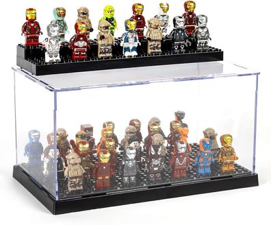 Acryl Vitrine für Lego Figuren mit 3 Stapler Baseplate Minifiguren Schaukasten