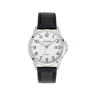 Adora Basis Herrenuhr Ø 39mm Lederband Edelstahlgehäuse silberfarben