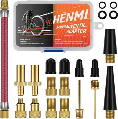 HENMI Fahrrad-Ventil Adapter Set, Alle Ventiladapter Fahrrad, Autoventil Adapter