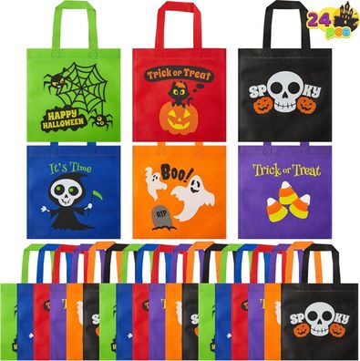 JOYIN 24 bunte Halloween-Tragetaschen aus Vlies-Stoff (21,8 x 21,8 cm), Kinder