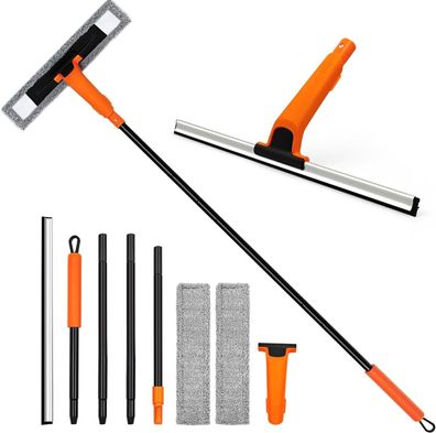 JEHONN Fenster-Putzer Set mit Teleskopstiel 152cm 2-in-1 Professioneller Wischer