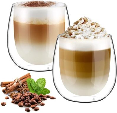 Glastal 2er Set 250ml Doppelwandige Latte Macchiato Gläser Set Borosilikatglas