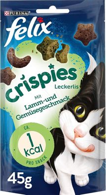 FELIX Crispies Katzensnack, Knusper-Leckerlie mit Lamm- & Gemüsegeschmack, 8x45g