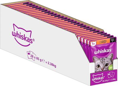 Whiskas 1+ Katzenfutter Geflügel in Sauce, 28 x 85g (1 Packung) – Nassfutter