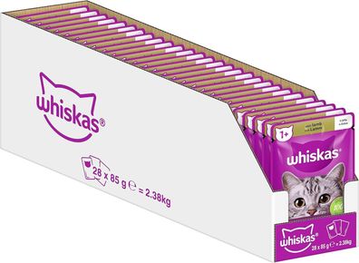 Whiskas 1+ Katzenfutter Lamm in Gelee, 28x85g (1 Packung) – Nassfutter , Katzen