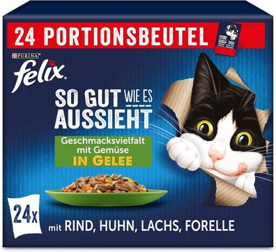 FELIX So gut wie es aussieht Katzen-Nassfutter, Gelee Sorten-Mix 4x24 Beutel 85g