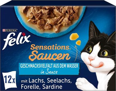 FELIX Sensations Saucen Katzen-Nassfutter Fisch Sorten-Mix (6 x 12 Beutel à 85g)