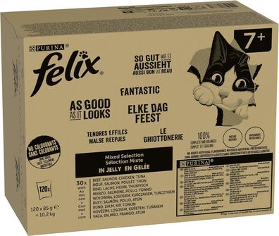 FELIX So gut wie es aussieht Senior Katzen-Nassfutter, Sorten-Mix (120 x 85g)