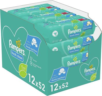 Pampers Fresh Clean Feuchttücher 12 Packungen (12 x 52 Stück), 624 Feuchttücher