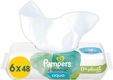 Pampers Harmonie Aqua Baby Feuchttücher (6 x 48), sanfter Hautschutz, 288 Tücher