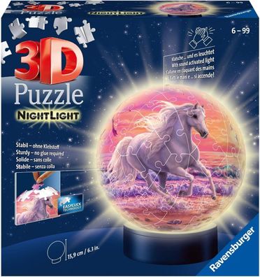 Ravensburger 3D Puzzle 11843 - Nachtlicht Puzzle-Ball Pferde am Strand, 72 Teile