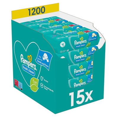 Pampers Fresh Clean Feuchttücher 15 Packungen (15 x 80 Stück) 1200 Feuchttücher