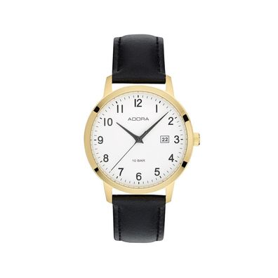 Adora Basis Herrenuhr Ø 39mm Lederband Edelstahlgehäuse gelbgoldfarben