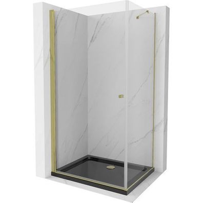 Mexen Pretoria Dusche 80x90cm Gold mit Duschwanne Schwarz, Transparent Glas