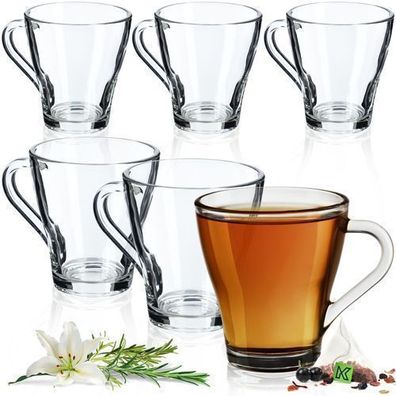 KADAX Teegläser, 6er Set, Gläser mit Griff, Wassergläser 250ml