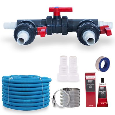 Wärmepumpe Anschluss-Set für Schlauchanschluss d 32 mm mit Bypass & Zubehör Pool