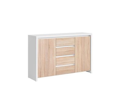 Kommode mit Schubladen Kaspian - Schubladenschrank - Sideboard - Weiß + Eiche Dekor