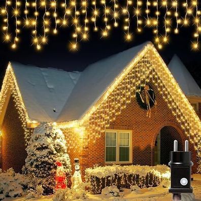 Eisregen Weihnachtsbeleuchtung LED-Lichterkette für Außen warmweiß 10 Meter Fest