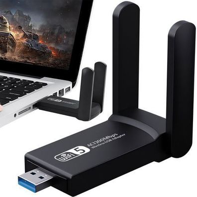 WLAN Stick USB 3.0 Dual Band Adapter 5GHz 2.4GHz 867Mbps für Desktop Laptop PC Retoo