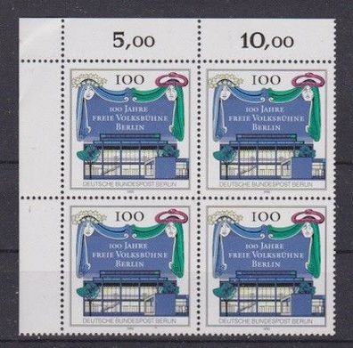 Berlin 1990 postfrisch MiNr. 866 4er Block Ecke oben links Freie Volksbühne Berlin