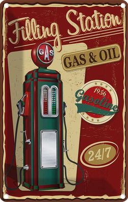 vianmo Blechschild 12x18cm Gasoline filling station gas 24/7 Deko Geschenk