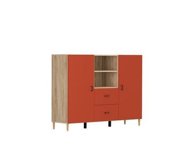 Kommode mit Schubladen Modeo - Schubladenschrank - Sideboard - Weiß + Rot