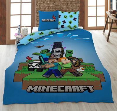 Minecraft Wende Bettwäsche Set 2 tlg. 135 x 200 cm 80 x 80cm