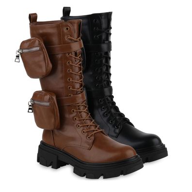 VAN HILL Damen Leicht Gefütterte Schnürstiefel Stiefel Plateau Vorne Schuhe 839610