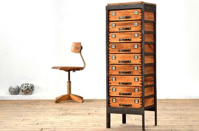 Schubladenschrank Bauhaus Loft Antik Apothekerschrank Holz Fabrik Alt Metall Vintage