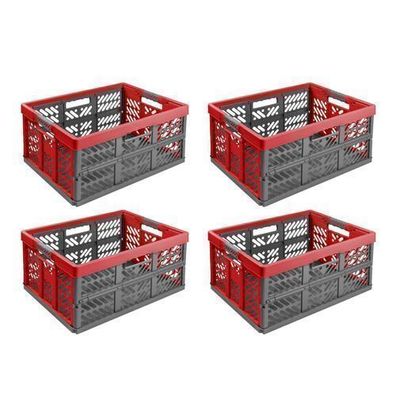 4x Stabile Profi Klappbox 45L 54x37x28cm Einkaufskiste klappbar Soft-Griffe Rot