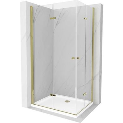 Mexen Lima Duo Duschkabine 90x80cm, Transparent, Gold + Flat Wanne, 856-4010G